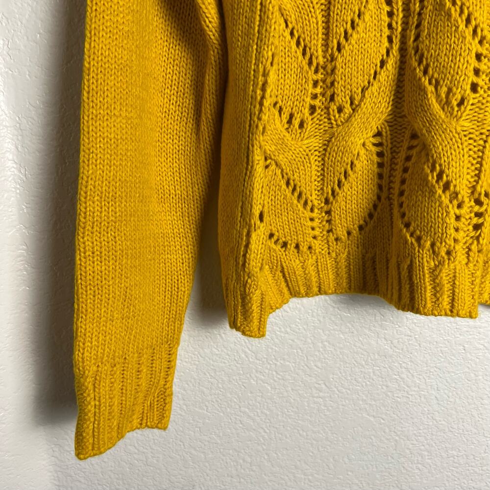 1901 Mustard Yellow Chunky Piontelle Knit Crewneck Pullover Sweater Size L - Picture 5 of 9